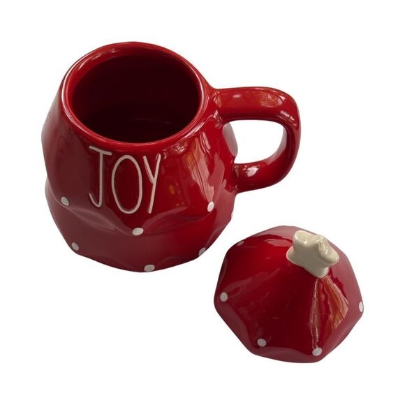 Rae Dunn JOY Holiday Tree Shaped Mug w/Star Topper Red & White Ceramic Set NWOT - Picture 2 of 6
